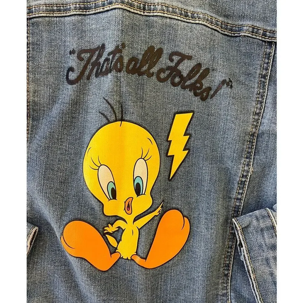 Looney Tunes denim jacket, Tweety Bird on back., Girls M (7/8)
